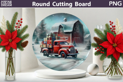 Vintage Red Truck Kitchen | Christmas Round Cutting Board Product Image 1