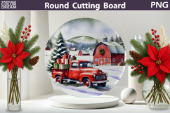 Vintage Red Truck Kitchen | Christmas Round Cutting Board Product Image 1