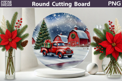 Vintage Red Truck Kitchen | Christmas Round Cutting Board Product Image 1
