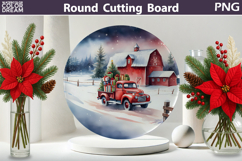 Vintage Red Truck Kitchen | Christmas Round Cutting Board Product Image 1