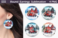 Red Truck Round Earrings | Christmas Earrings Sublimation Product Image 1