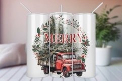 Christmas Tumbler Wrap, Red Vintage Truck Sublimation PNG Product Image 1