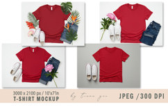 Red T-Shirt Mockup 4 Styled Flat Lay Images Product Image 1