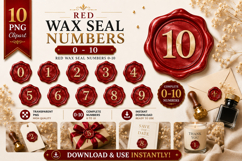 Red Wax Seal Numbers Clipart Bundle 0-10 | Number Monogram Product Image 1