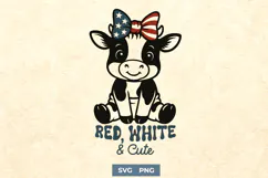 Red White and Cute SVG PNG Patriotic Cow Kids 4th of July Product Image 1