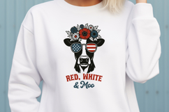 Red White and Moo SVG PNG Patriotic Cow with Flower Crown Product Image 3