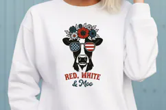 Red White and Moo SVG PNG Patriotic Cow with Flower Crown Product Image 3
