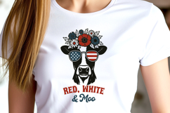 Red White and Moo SVG PNG Patriotic Cow with Flower Crown Product Image 2