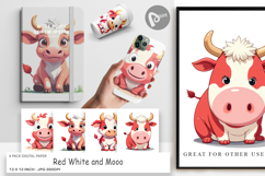 Digital Paper Red White Moo Product Image 1
