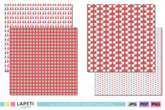 Minimal red and white Christmas paper bundle with festive bow, heart, and ornament patterns, ideal for scrapbooking and seasonal crafts.