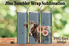 Floral Cow 20oz Tumbler Wrap PNG, Cow Lover Tumbler PNG Product Image 1