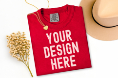 Comfort Colors C1717 Red Shirt Mockup, Flat Lay Mockup Product Image 1