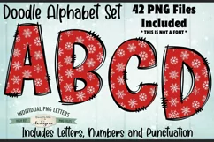 Red Snowflakes Doodle Alphabet and Numbers | PNG Files Product Image 1