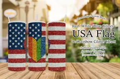 Glitter USA Flag & Glitter Heart - 20oz Tumbler Sublimation Product Image 1
