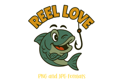 Reel Love Fishing Pun Logo Slogan Illustration PNG Cartoon