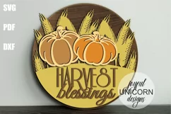 Harvest Blessings Door Hanger SVG | Autumn Wood Round Sign Product Image 1