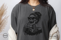 Skeleton Iced Coffee SVG, Messy Bun Skeleton PNG, Spooky Mom Product Image 2