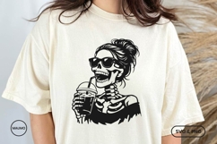 Skeleton Iced Coffee SVG, Messy Bun Skeleton PNG, Spooky Mom Product Image 3