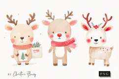 Cute Christmas Reindeer Clipart | Christmas PNG Product Image 1