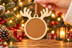 Reindeer Antler Ornament SVG, Blue Laser Cut Christmas Product Image 1