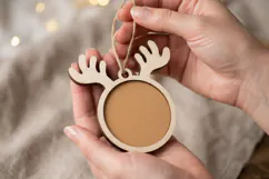 Reindeer Antler Ornament SVG, Blue Laser Cut Christmas Product Image 2