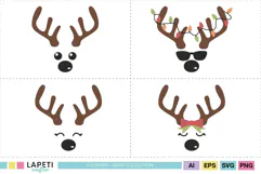 Christmas reindeer face with festive red bow and eyelashes