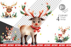 Watercolor Reindeer Christmas Clipart Product Image 1