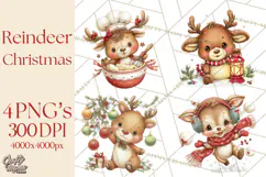 Christmas Reindeer PNG Cute Kawaii Holiday Clipart Product Image 1