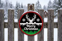 Reindeer Christmas Door Hanger SVG, Round Wooden Laser Cut Product Image 2