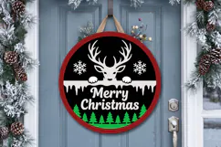Reindeer Christmas Door Hanger SVG, Round Wooden Laser Cut Product Image 3