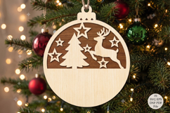 Reindeer Christmas Ornament Laser Cut SVG, Round Woodland Product Image 1