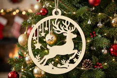 Reindeer Christmas Ornament SVG, Holiday Laser Cut File Product Image 1