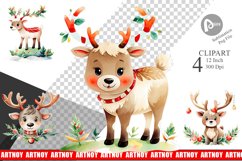 Watercolor Reindeer Christmas Clipart Product Image 1
