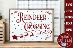Reindeer Crossing Christmas Farmhouse Sign Svg Product Image 1