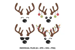 Reindeer face SVG collection with four coordinated Christmas designs