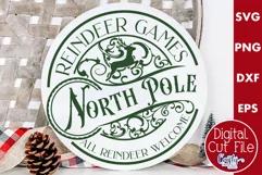 Christmas Round Sign Svg, Reindeer Games Door Hanger Product Image 1