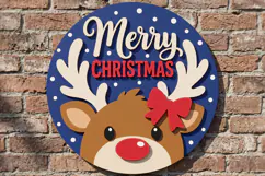 Reindeer Merry Christmas Sign SVG - Christmas Door Hanger Product Image 2