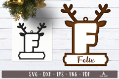 Reindeer Monogram Ornament Christmas Letter F