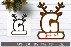 Reindeer Monogram Ornament Christmas Letter G