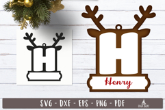 Reindeer Monogram Ornament Christmas Letter H