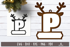 Reindeer Monogram Ornament Christmas Letter P