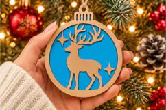 Reindeer Ornament SVG, Laser Cut Christmas Bauble Deer Product Image 2