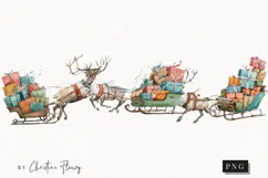 Watercolor Reindeer Sled Clipart | Christmas PNG Product Image 1