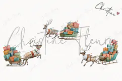 Watercolor Reindeer Sled Clipart | Christmas PNG Product Image 3