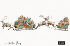 Watercolor Reindeer Sled Clipart | Christmas PNG Product Image 1
