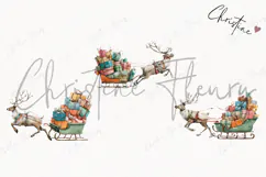 Watercolor Reindeer Sled Clipart | Christmas PNG Product Image 3