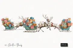 Watercolor Reindeer Sled Clipart | Christmas PNG Product Image 1