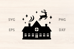 Flying Reindeer over Town SVG Scene Product Image 1
