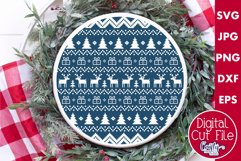 Reindeer Single Color Ugly Christmas Sweater Round Sign Svg Product Image 1