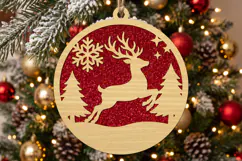 Reindeer Wood Christmas Ornament,Red Glitter Holiday Decor Product Image 1